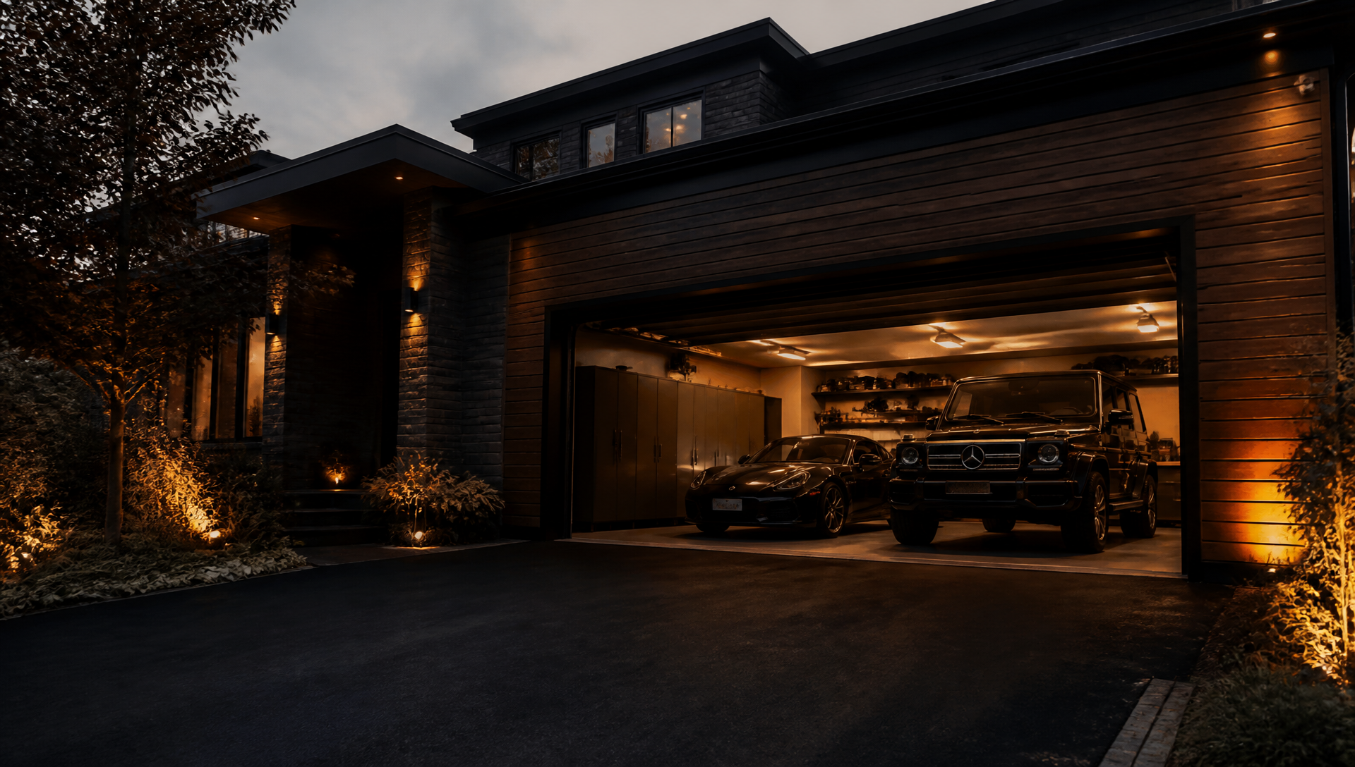 Modern Montreal home with sleek garage door